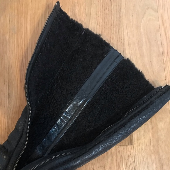 PRADA Black leather platform boots with shearling - Picture 5 of 6